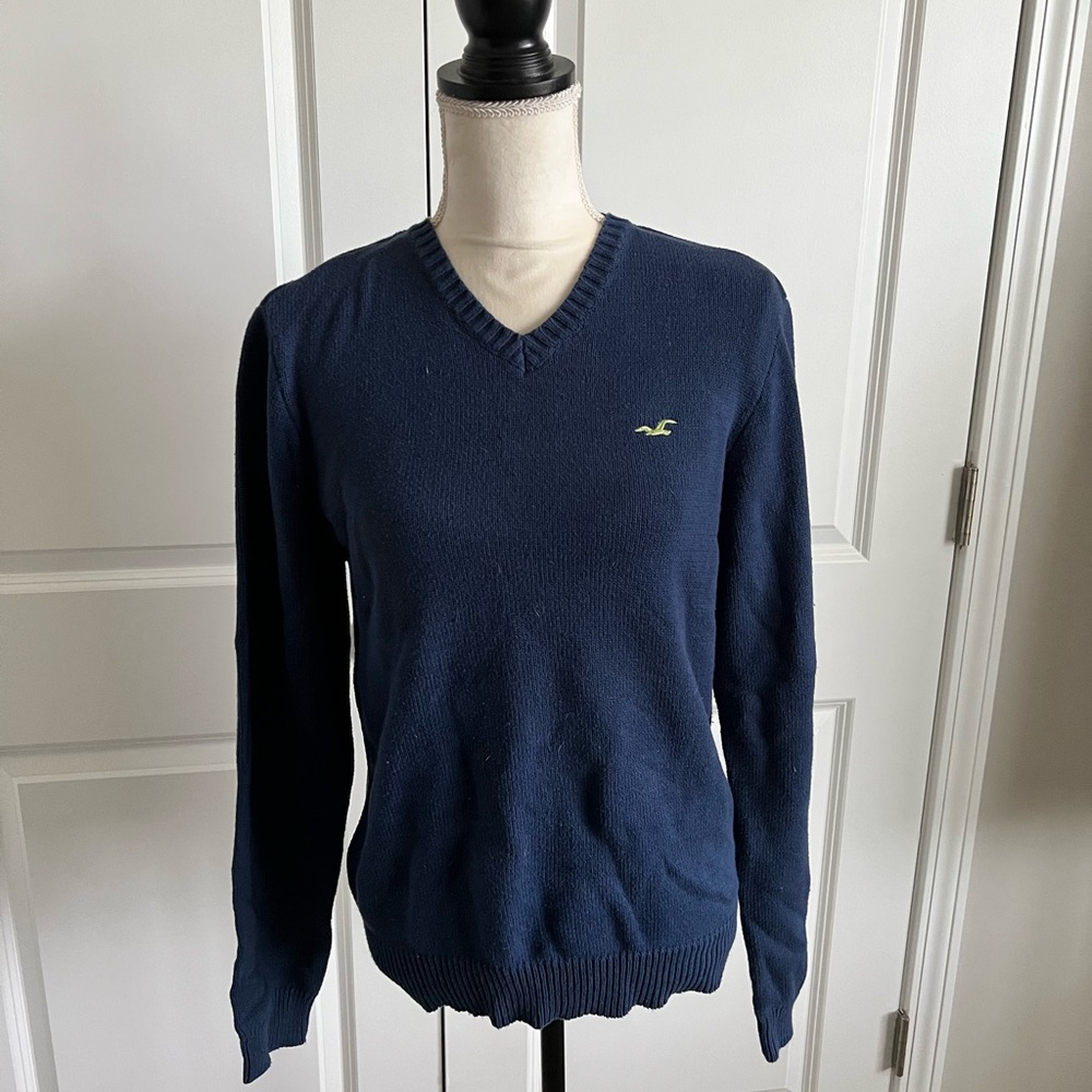 Hollister Blue V-Neck Sweater Classic Pullover